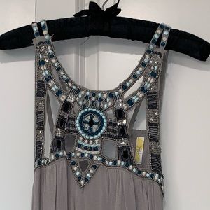 Free People Grey Beaded Long Tunic Top